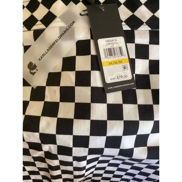 KARL LAGERFELD PARIS - BLACK & WHITE CHECKERED DENIM MOD MINI SKIRT - NWT M - Picture 5 of 6